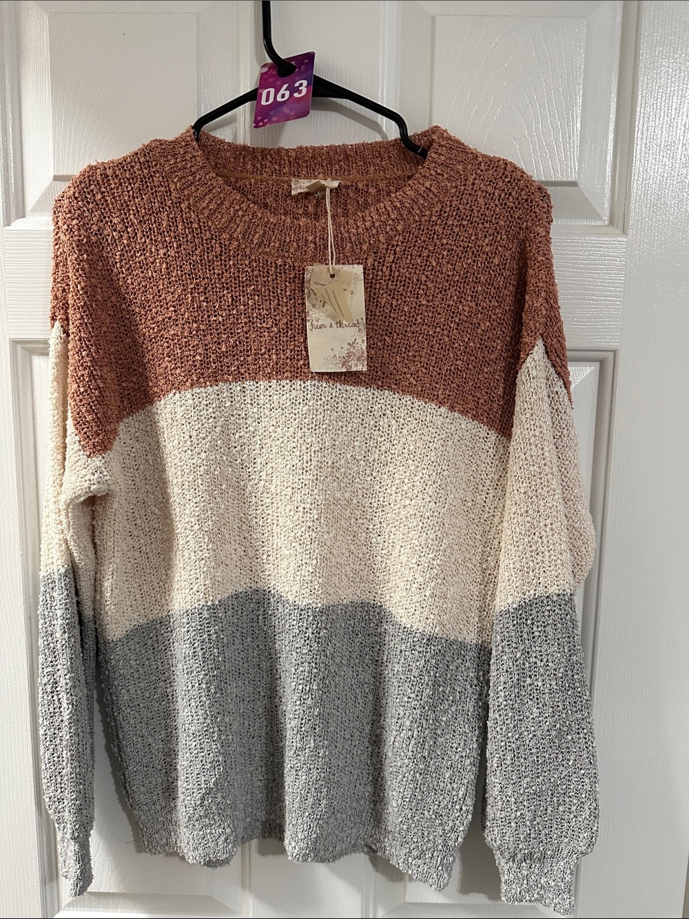 Hem & Thread Colorblock Crewneck Sweater - Rust, Cream & Gray